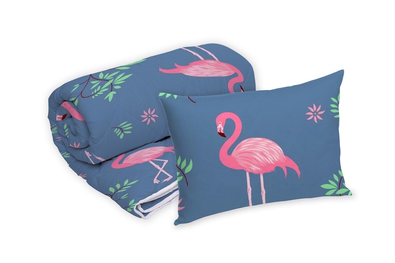 Set Alcam perna microfibra 50x70 cm si pilota matlasata 140x200 cm, Pink Flamingo - imagine 5